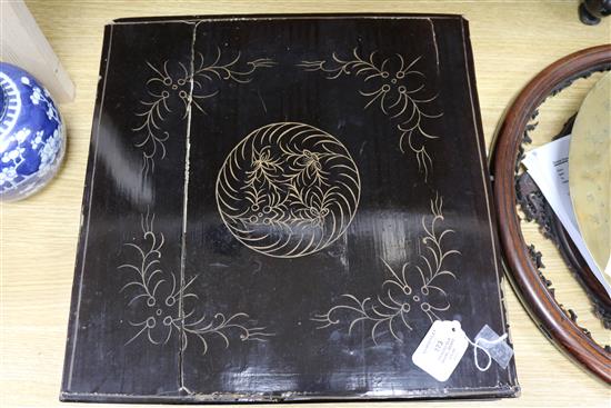 A 1920s fringed silk shawl in lacquered box